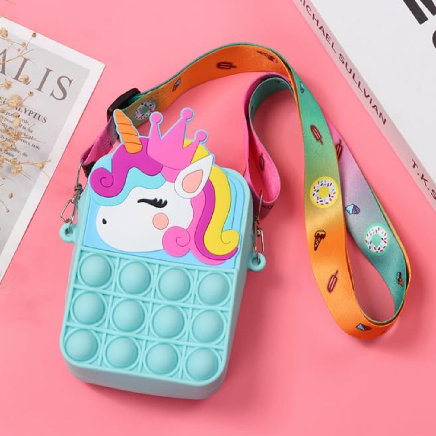 Min Qty:4 | Unicorn Small Pop it Sling Bag with Adjustable Strap