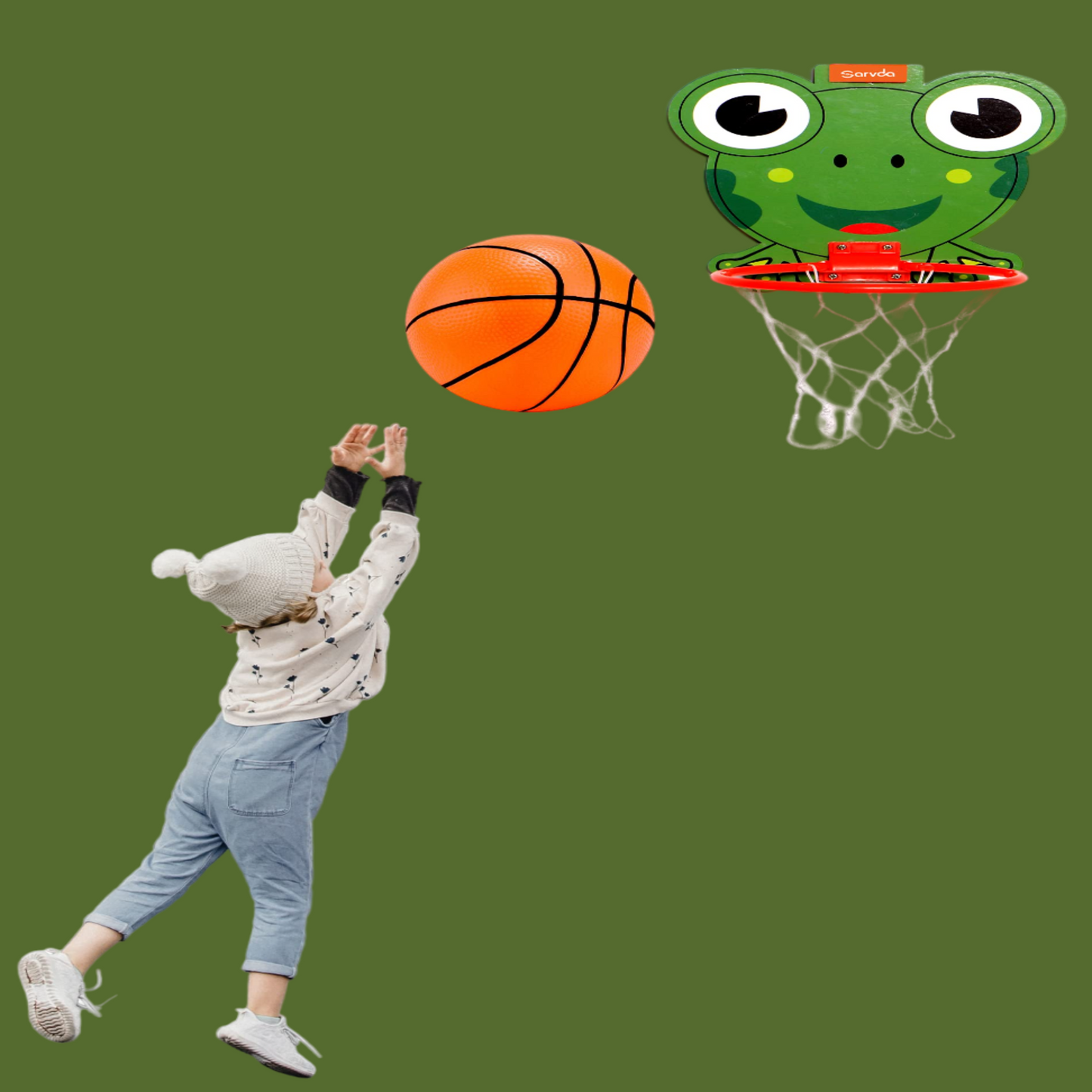 Sarvda Frog Basketball Portable Set with Hanging Board Ball net
