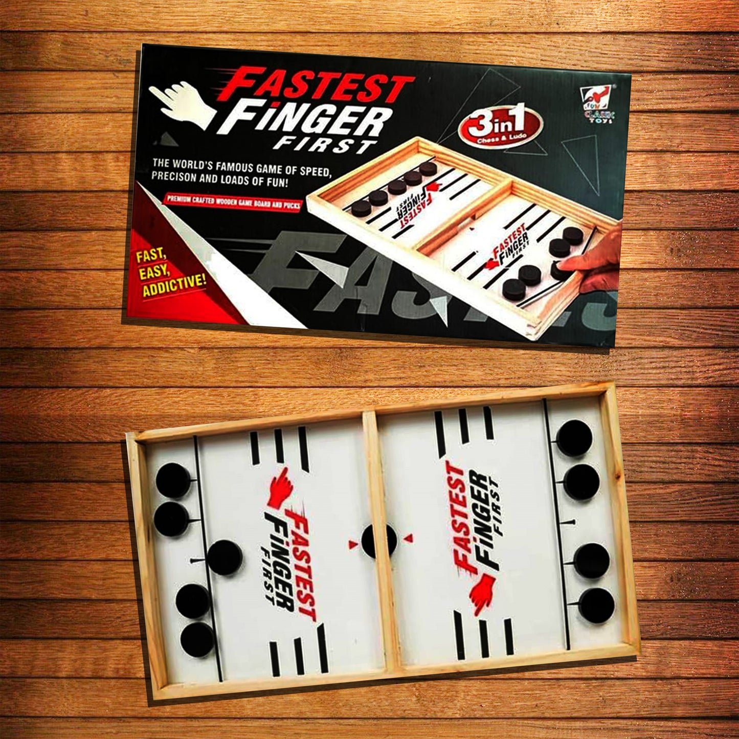 Wooden Fastest Finger & Fast Sling Puck Game, String Toy