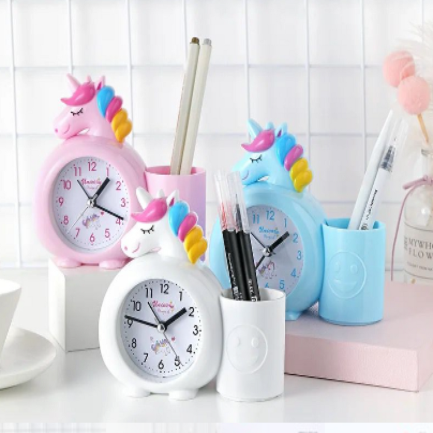 Min Qty:2 | Unicorn Alarm Clock with Pen Stand