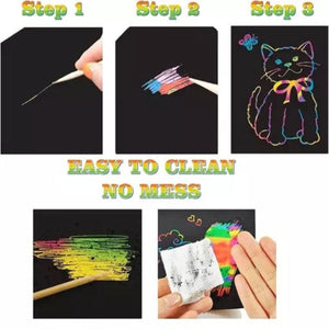 Kit Peinture à Gratter A4 Pour Adultes Et Enfants - 4 Feuilles Motifs Phosphorescents